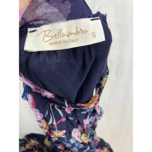 Bellambra Maxi Dress Navy Blue Floral Halter Neck Sleeveless Italy Size S Silk‎ - Picture 8 of 11
